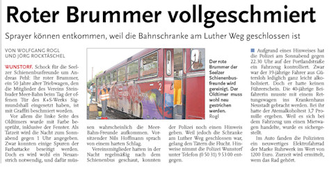 Beschädigter Schienenbus – Rote Reihe setzt Belohnung aus